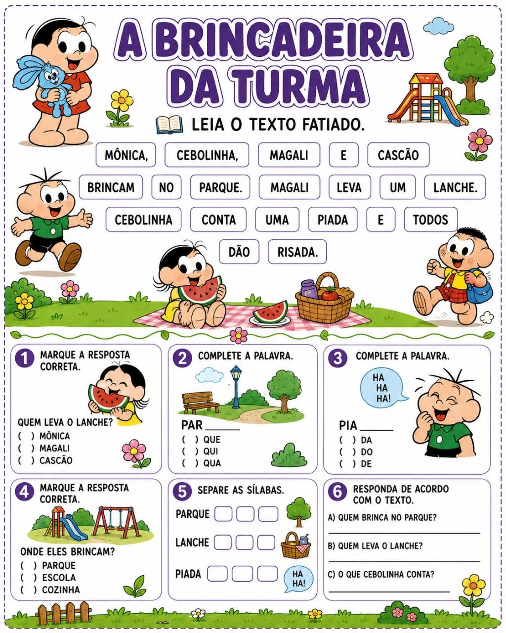 Exemplo de atividade pedagógica 3 do Kit de Textos Fatiados